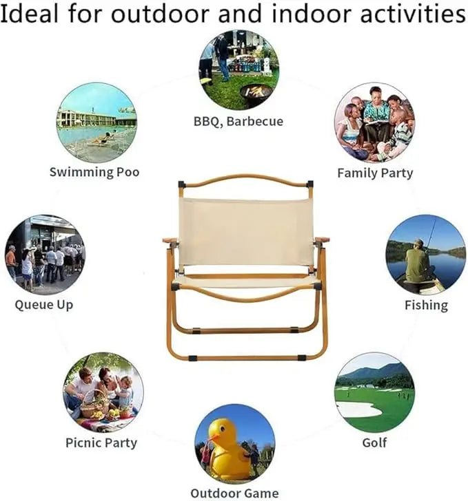 Camping Chair, Folding Outdoor Beach Chair with Wooden Handle Aluminum Bracket-GCC Home Center
