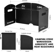 Camping Stove Windshield with Storage Bag | 4 Plates Aluminum Folding Windscreen | Outdoor Cooking