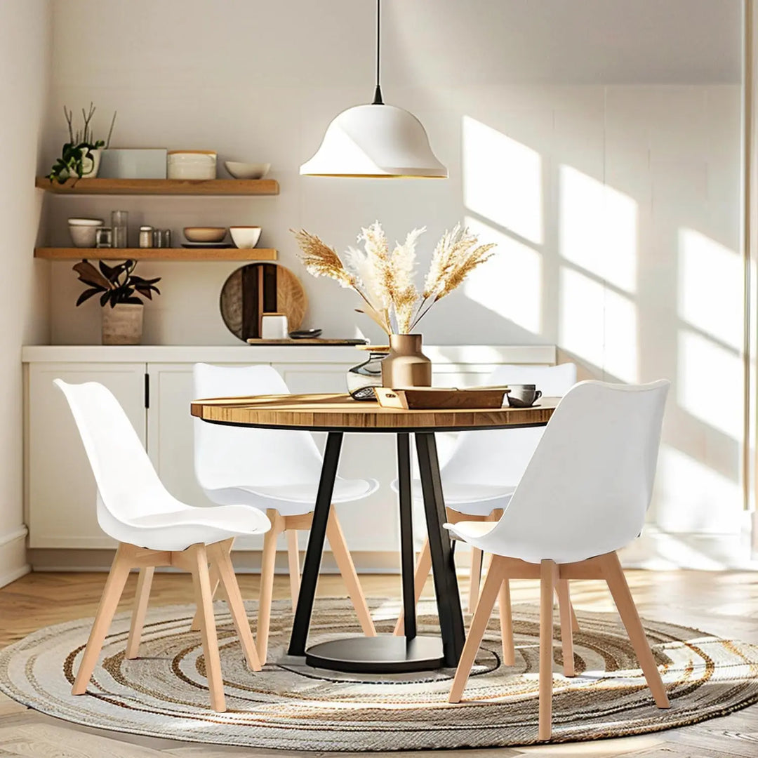 CangLong Mid Century Modern DSW Side Chair with Wood Legs for Kitchen, Living Dining Room, Set of 4, White-GCC Home Center