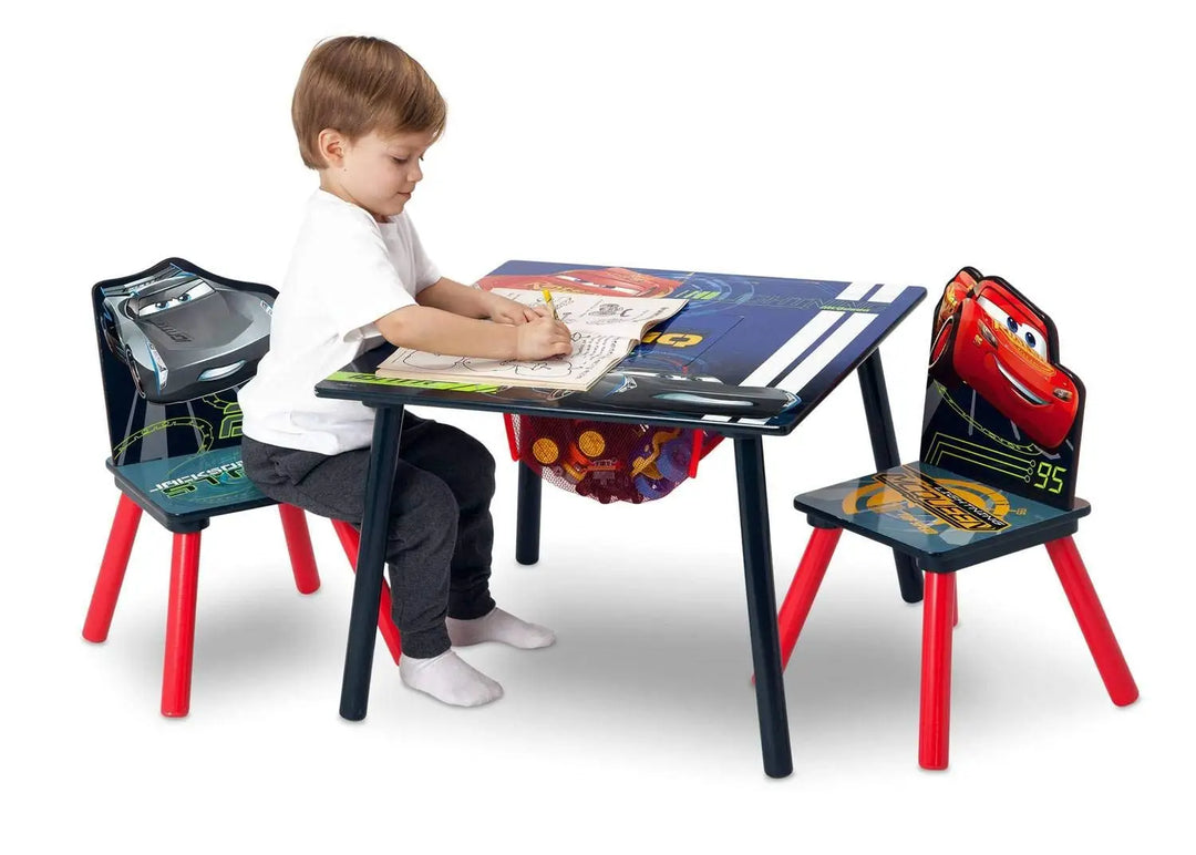Cars Table & Chair Set with Storage | Includes 2 Chairs & Hidden Storage Basket | Kid-Friendly Desk for Homework & Creative Play