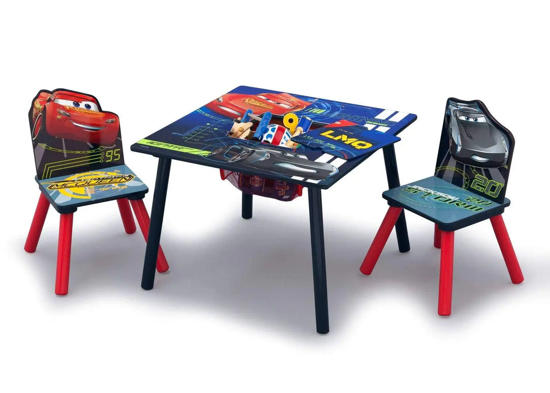 Cars Table & Chair Set with Storage | Includes 2 Chairs & Hidden Storage Basket | Kid-Friendly Desk for Homework & Creative Play