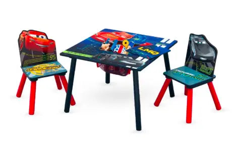 Cars Table & Chair Set with Storage | Includes 2 Chairs & Hidden Storage Basket | Kid-Friendly Desk for Homework & Creative Play
