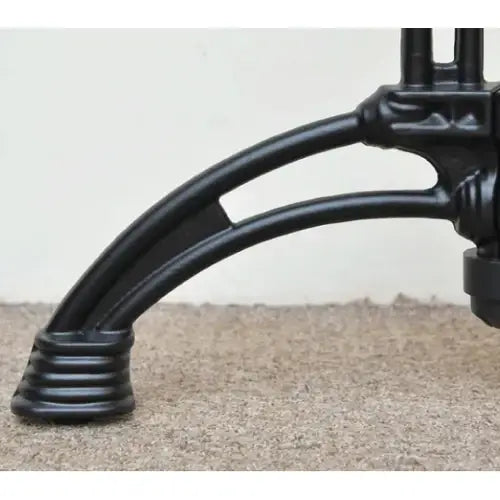Black cast iron heavy 4 leg art deco table base with ornate curved legs and ribbed feet