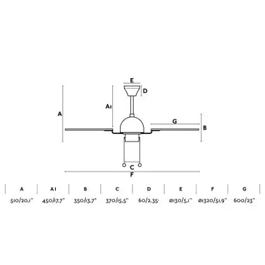 Ceiling Fan Ø132cm With Pull Chain, 4 Blades, 50Hz