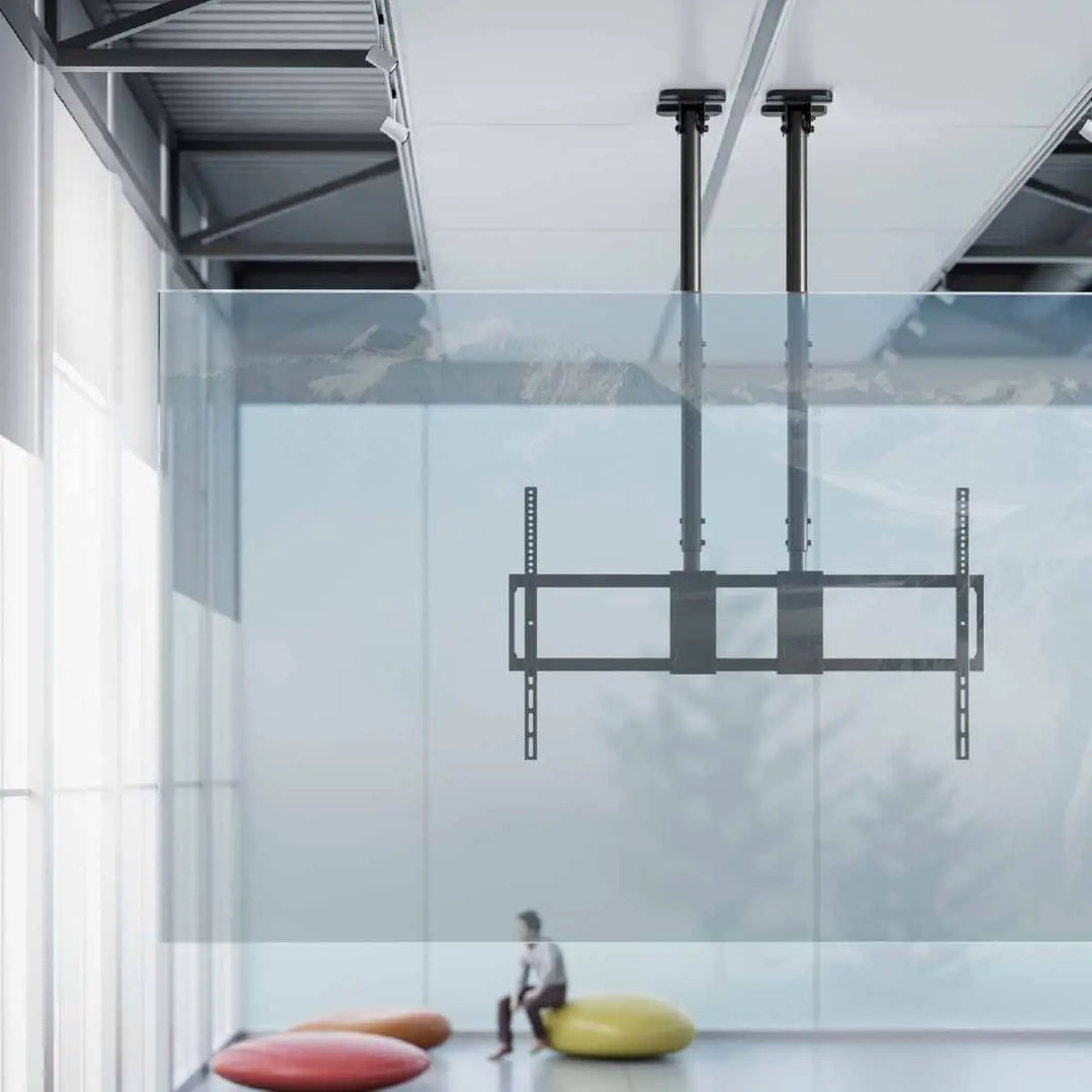 Ceiling TV Mount for 60"–100" TVs, Heavy-Duty Double Rod Ceiling TV Stand, Height Adjustable, Supports up to 120kg, Max VESA 1000x600mm