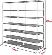 Cestbella Fabric Shoes Rack Cabinet Closet Shoe Storage Organizer with Cover Dustproof Grey 7 Layers 12 Lattices Double Row Shoe Rack for Bedroom Living Room Hallway Holds 36 Pairs Shoe 118x30x108cm