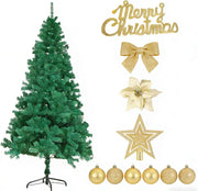 USOR Christmas Tree 1.8m- Decorations Holiday Party Gift Home Garden Store Decor Metal Stand Golden Balls Tulle Holiday Green Trees with 1200 Realistic Branch Tips Christmas Tree Indoor Outdoor 6 FT