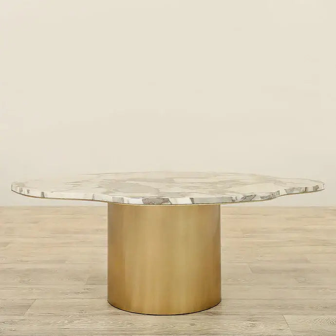 Coffee & Side Table Set – Faux Marble & Bronze Brushed Stainless Steel