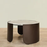 Load image into Gallery viewer, Coffee &amp; Side Table Set – Sintered Stone &amp; Brushed Gold / Faux Marble &amp; Coffee Brown Base
