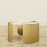 Load image into Gallery viewer, Coffee &amp; Side Table Set – Sintered Stone &amp; Brushed Gold / Faux Marble &amp; Coffee Brown Base