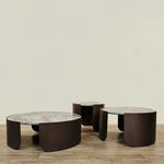 Load image into Gallery viewer, Coffee &amp; Side Table Set – Sintered Stone &amp; Brushed Gold / Faux Marble &amp; Coffee Brown Base