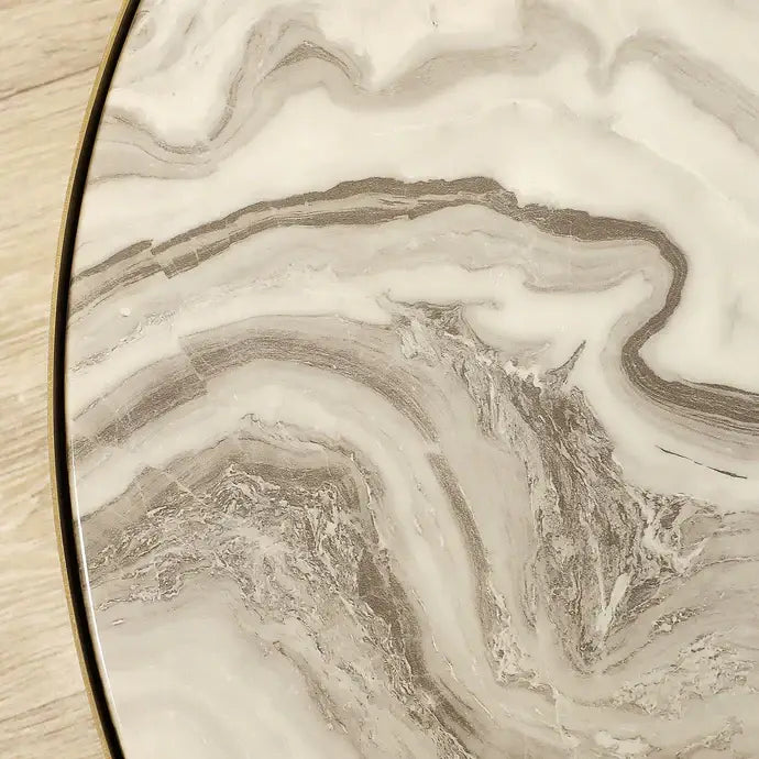 Coffee & Side Table Set – Sintered Stone & Brushed Gold / Faux Marble & Coffee Brown Base