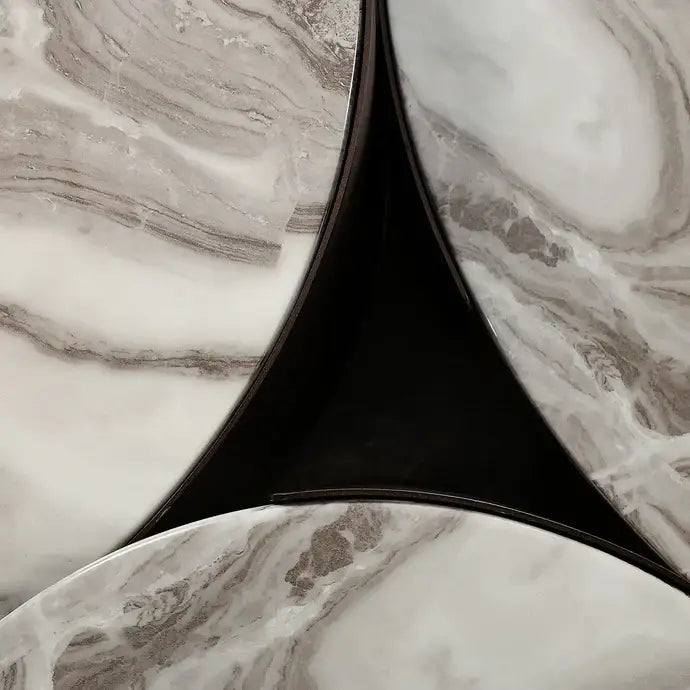 Coffee & Side Table Set – Sintered Stone & Brushed Gold / Faux Marble & Coffee Brown Base
