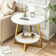 Coffee Table, Bedside End Table, Lamp Table for Living Room Bedroom - White & Gold-GCC Home Center