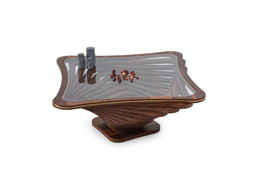 Coffee Table – Walnut Veneer with Tempered Glass (106 x 106 cm)