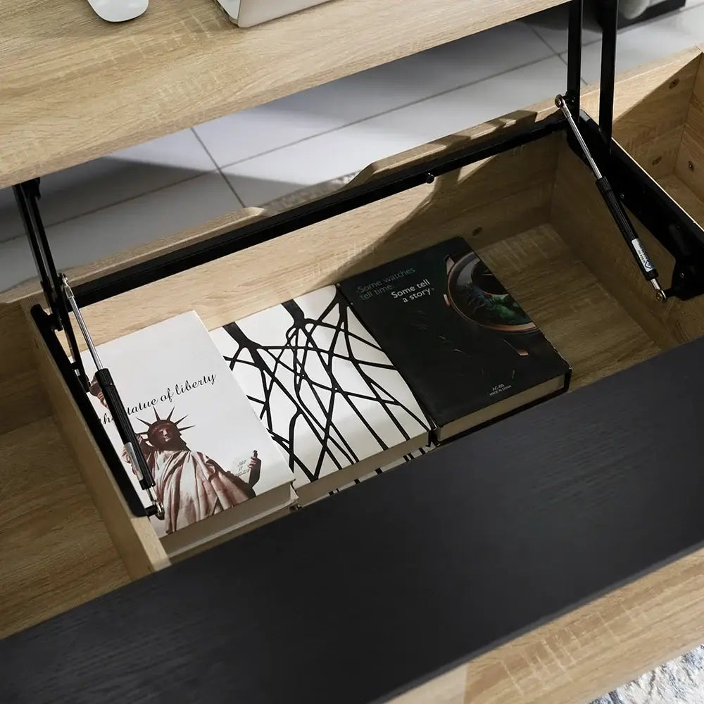 Coffee Table with Smart Lift-Top Mechanism and Hidden Storage