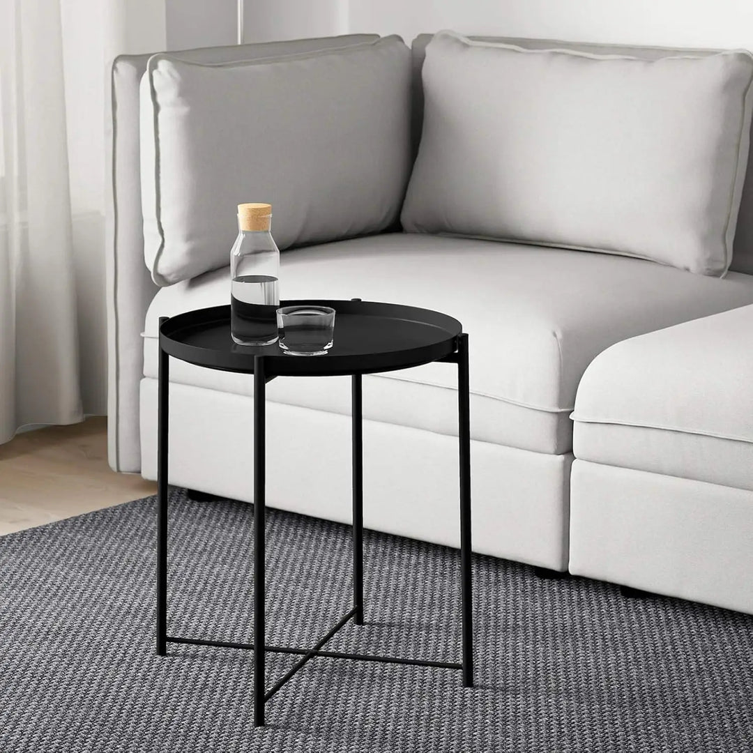Arabian Mall Metal Small Round Coffee Table for Living Room and Bedroom (Black)