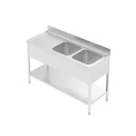 Load image into Gallery viewer, Commercial Double Bowl Stainless Steel Sink – AISI 304, Scotch Brite Finish &amp; Adjustable Legs