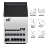 Arabian Mall Commercial Stainless Steel Ice Maker (45kg/24H Output, 15kg Storage Bin) – Black & Silver