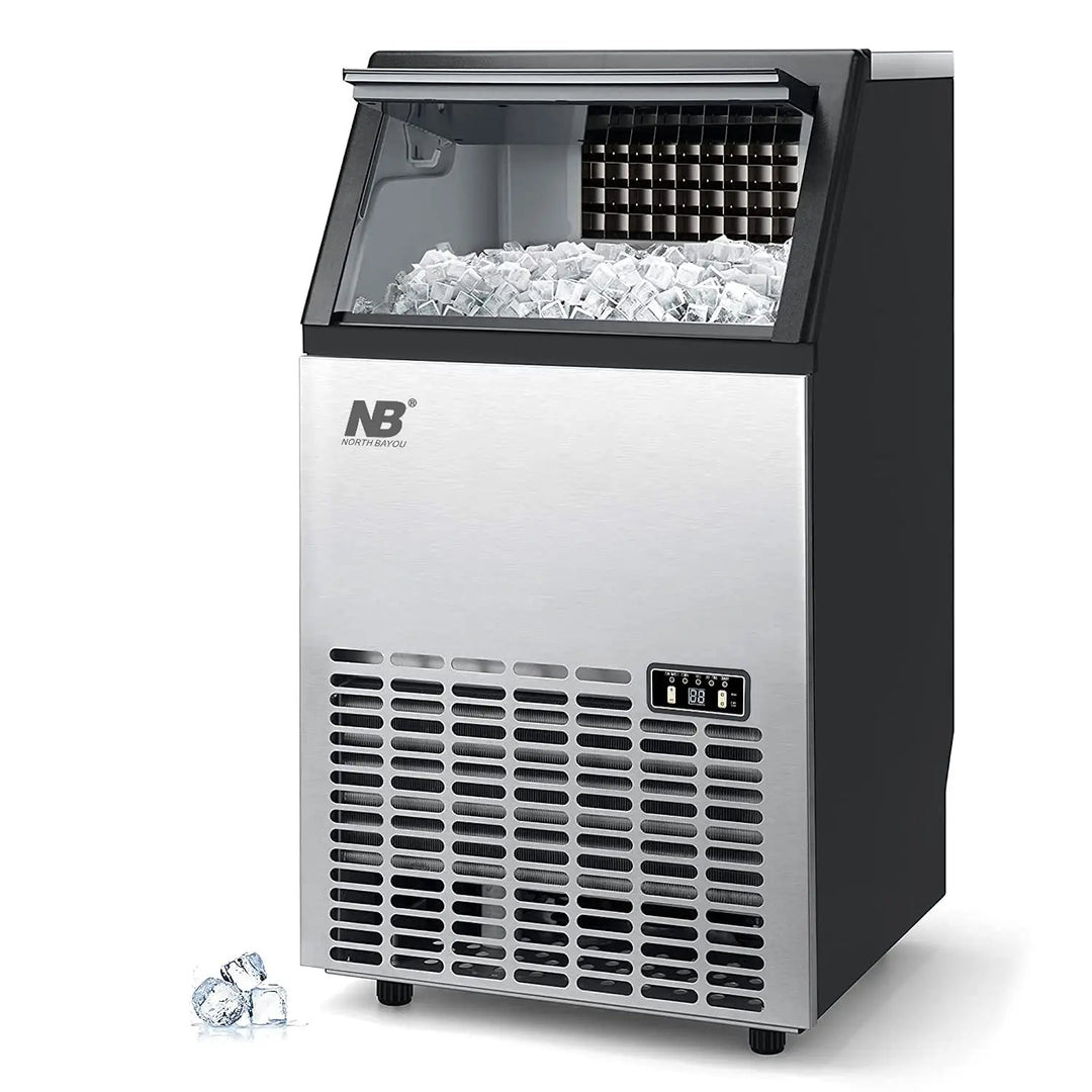 Arabian Mall Commercial Stainless Steel Ice Maker (45kg/24H Output, 15kg Storage Bin) – Black & Silver