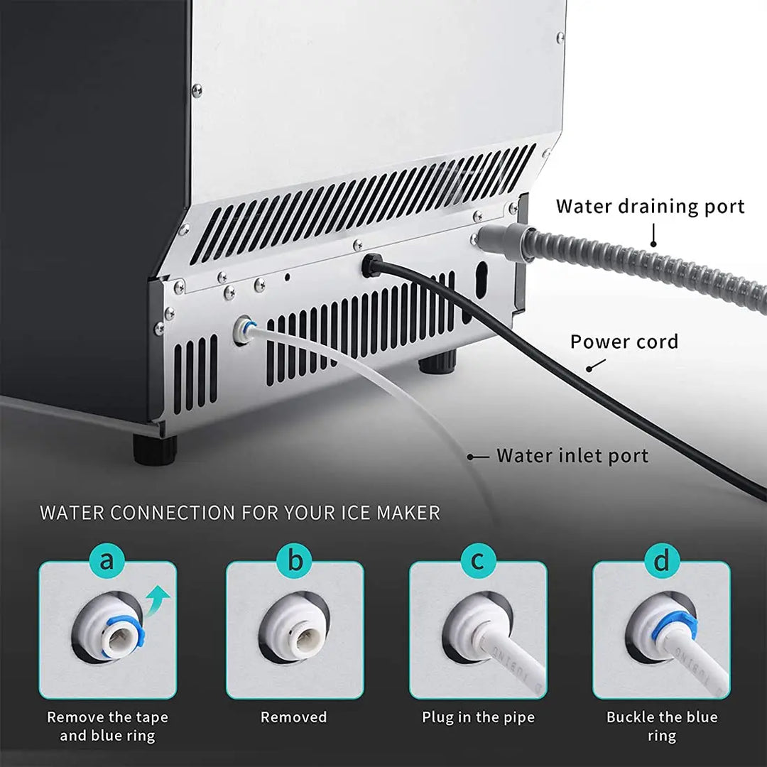 Arabian Mall Commercial Stainless Steel Ice Maker (45kg/24H Output, 15kg Storage Bin) – Black & Silver