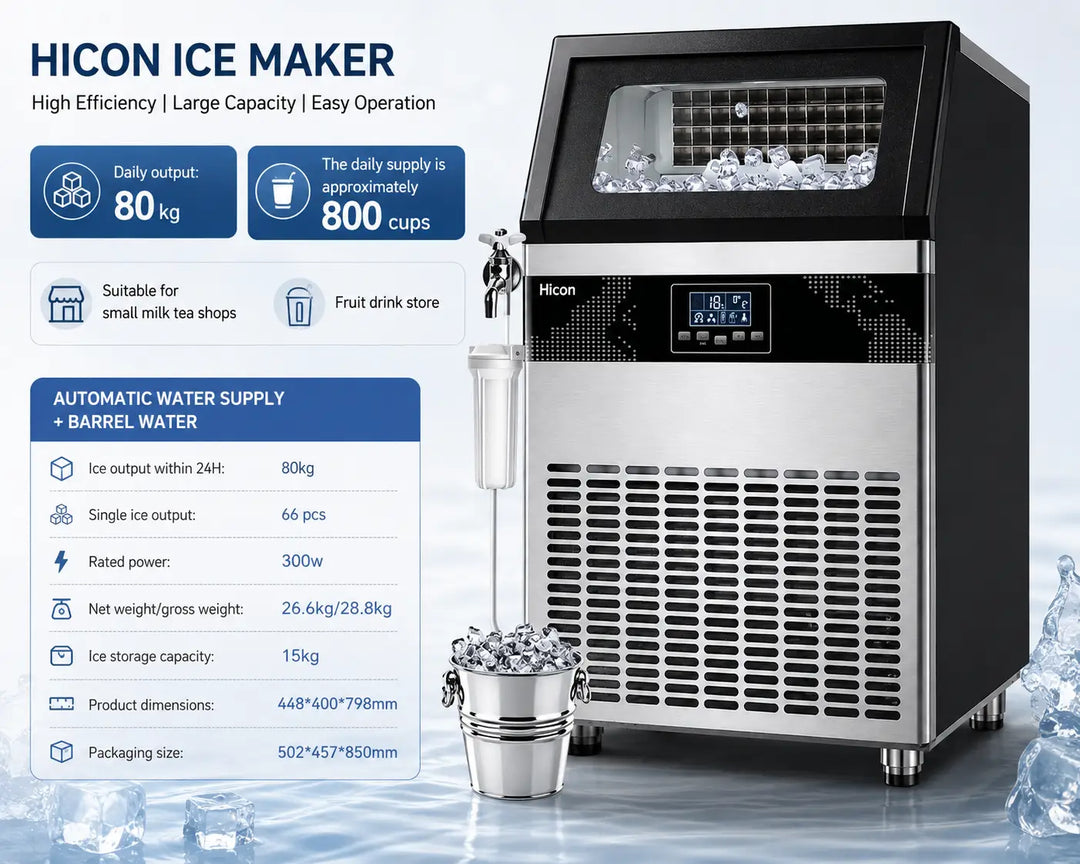 Commercial Ice Maker High Efficiency Commercial Ice Cube Makers Making Machine 80Kg/24Hrs Portable Ice Maker