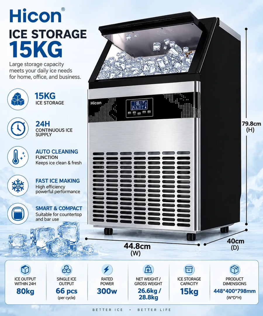Commercial Ice Maker High Efficiency Commercial Ice Cube Makers Making Machine 80Kg/24Hrs Portable Ice Maker