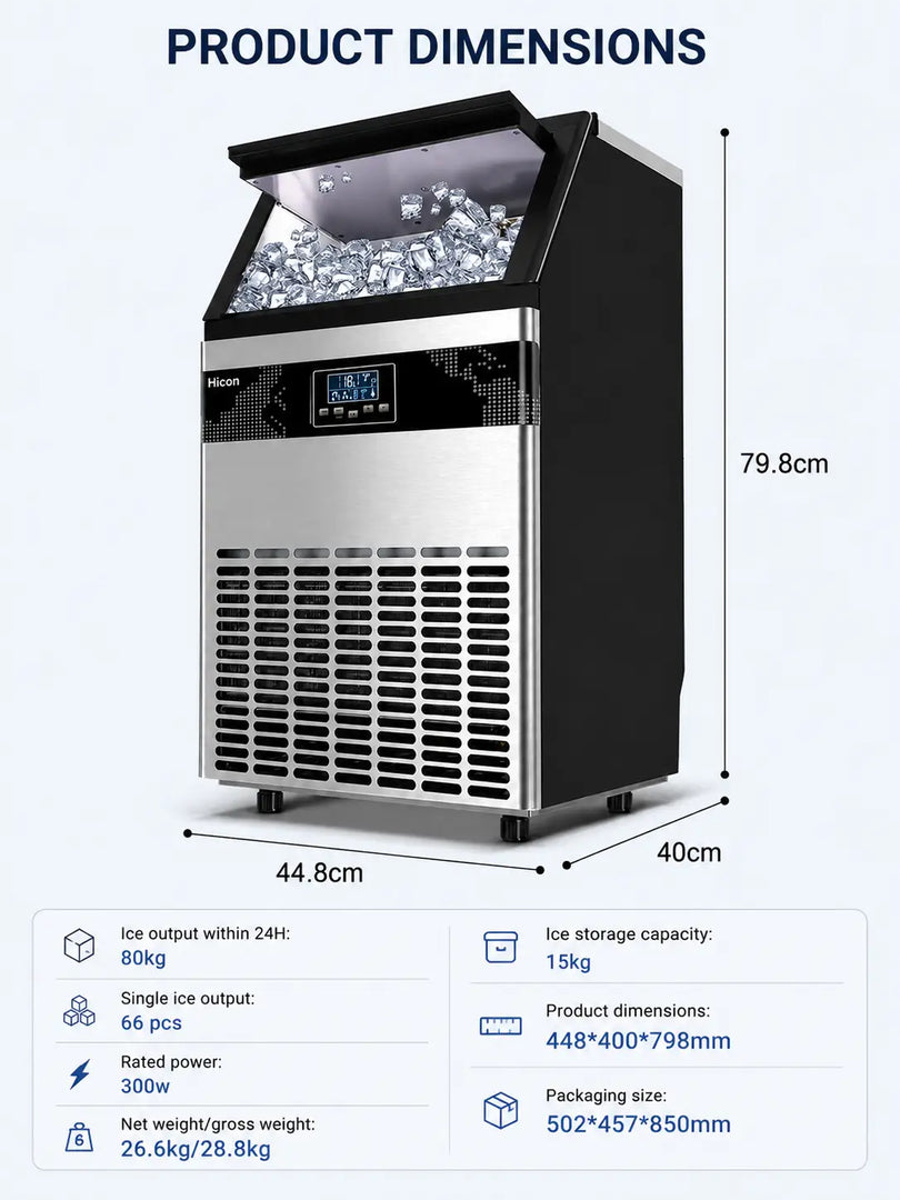 Commercial Ice Maker High Efficiency Commercial Ice Cube Makers Making Machine 80Kg/24Hrs Portable Ice Maker