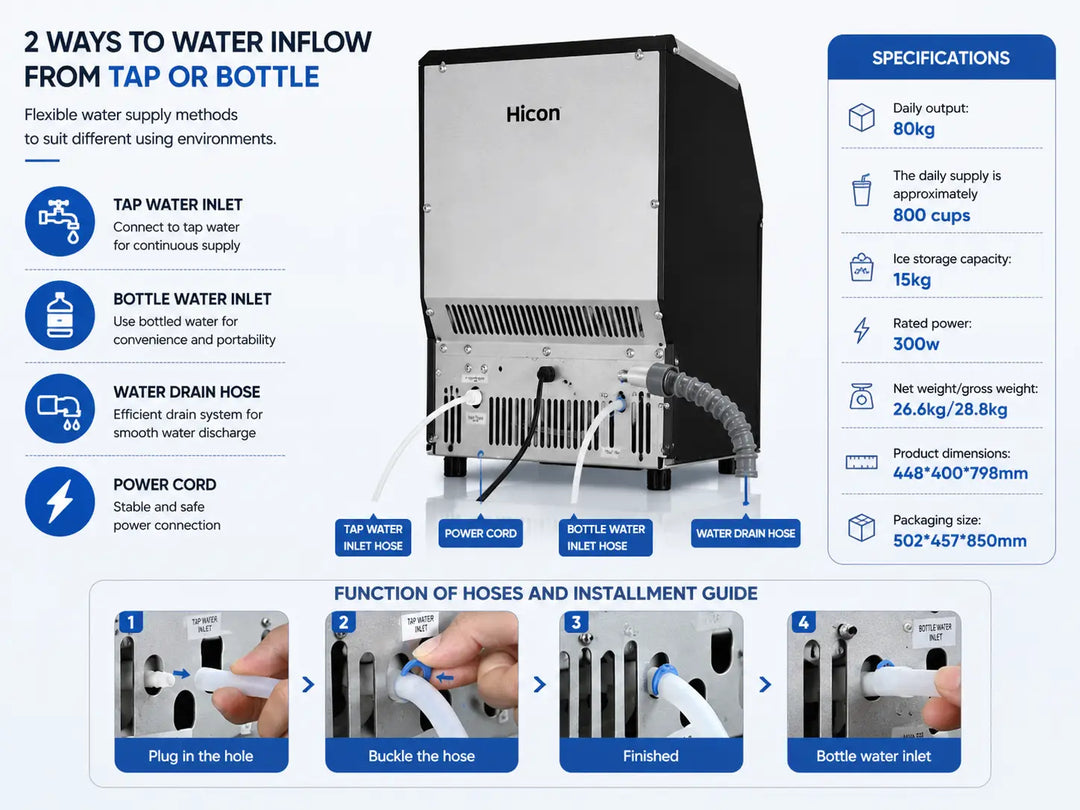 Commercial Ice Maker High Efficiency Commercial Ice Cube Makers Making Machine 80Kg/24Hrs Portable Ice Maker