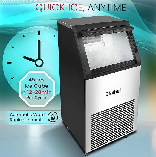 Commercial Ice Maker Machine 45Kg/24Hr 10Kg Ice Storage, Fast Cube Ice in 12–20 Minutes, LED Display, Auto Water Refill – NIM60C