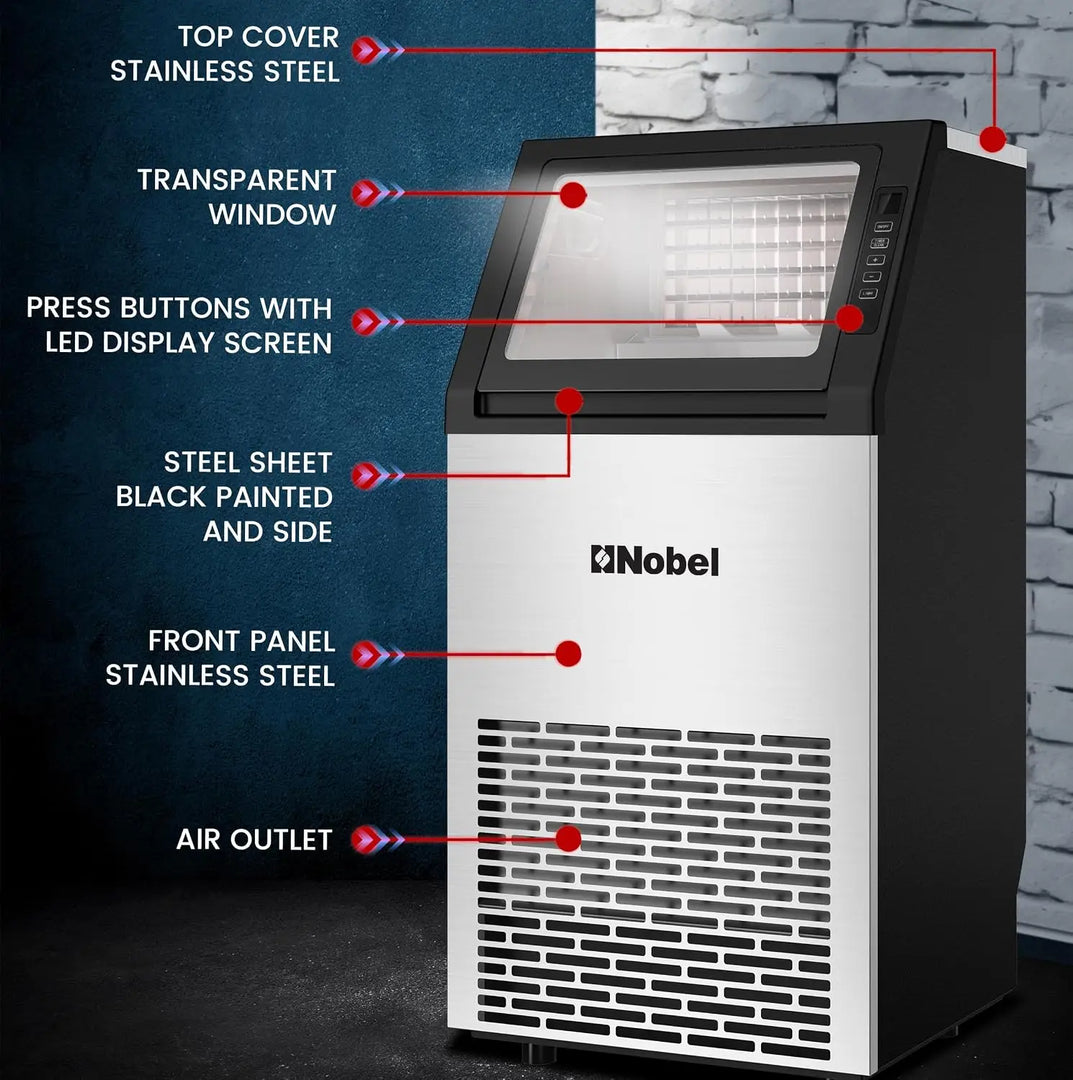 Commercial Ice Maker Machine 45Kg/24Hr 10Kg Ice Storage, Fast Cube Ice in 12–20 Minutes, LED Display, Auto Water Refill – NIM60C