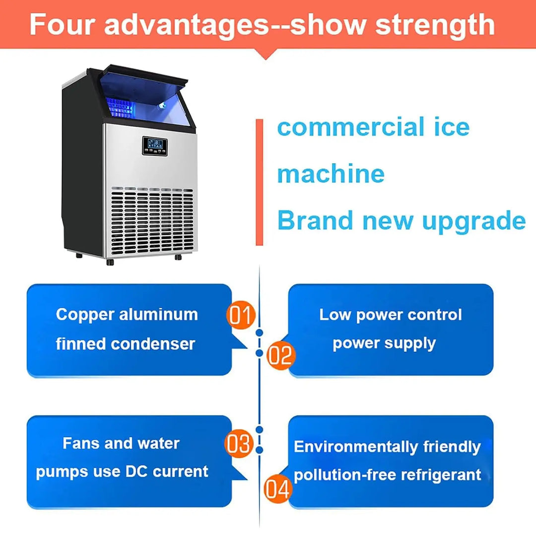 Commercial Ice Maker Machine 55kg 68kg 80kg/24h,Out of Ice 36 45 66 Pieces,Large Ice Machine,Self Cleaning,Ice Storage: 15kg/1580 Pieces,For Families, Restaurants, Bars,55KG