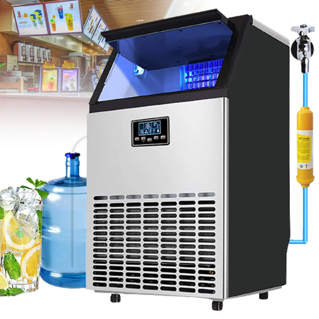 Commercial Ice Maker Machine 55kg 68kg 80kg/24h,Out of Ice 36 45 66 Pieces,Large Ice Machine,Self Cleaning,Ice Storage: 15kg/1580 Pieces,For Families, Restaurants, Bars,55KG