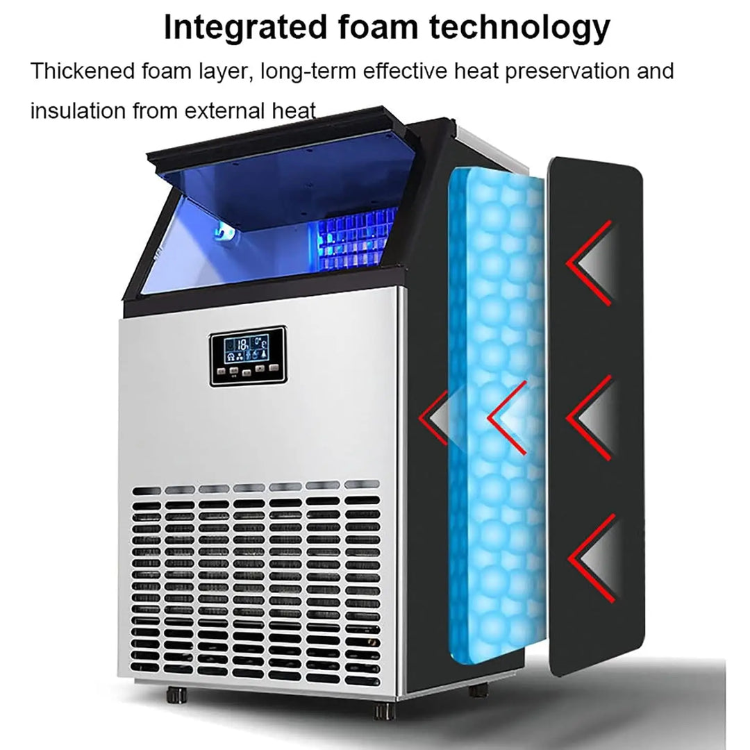 Commercial Ice Maker Machine 55kg 68kg 80kg/24h,Out of Ice 36 45 66 Pieces,Large Ice Machine,Self Cleaning,Ice Storage: 15kg/1580 Pieces,For Families, Restaurants, Bars,55KG
