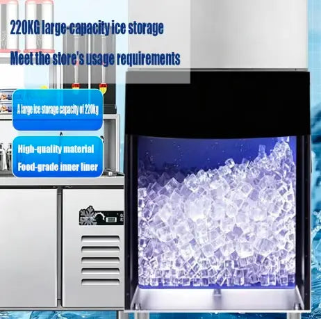 Commercial Ice Maker Machine, Water-Cooled Split Type, 700kg Daily Output, 220kg Storage, Square Ice Cubes, Auto Cleaning