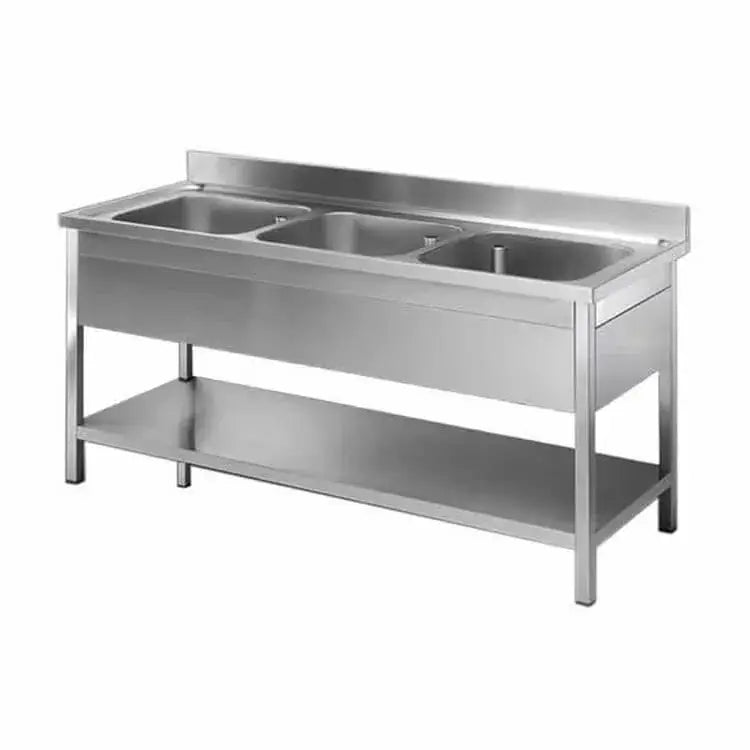 Commercial Triple Bowl Stainless Steel Sink with Undershelf – Heavy-Duty Kitchen Wash Station