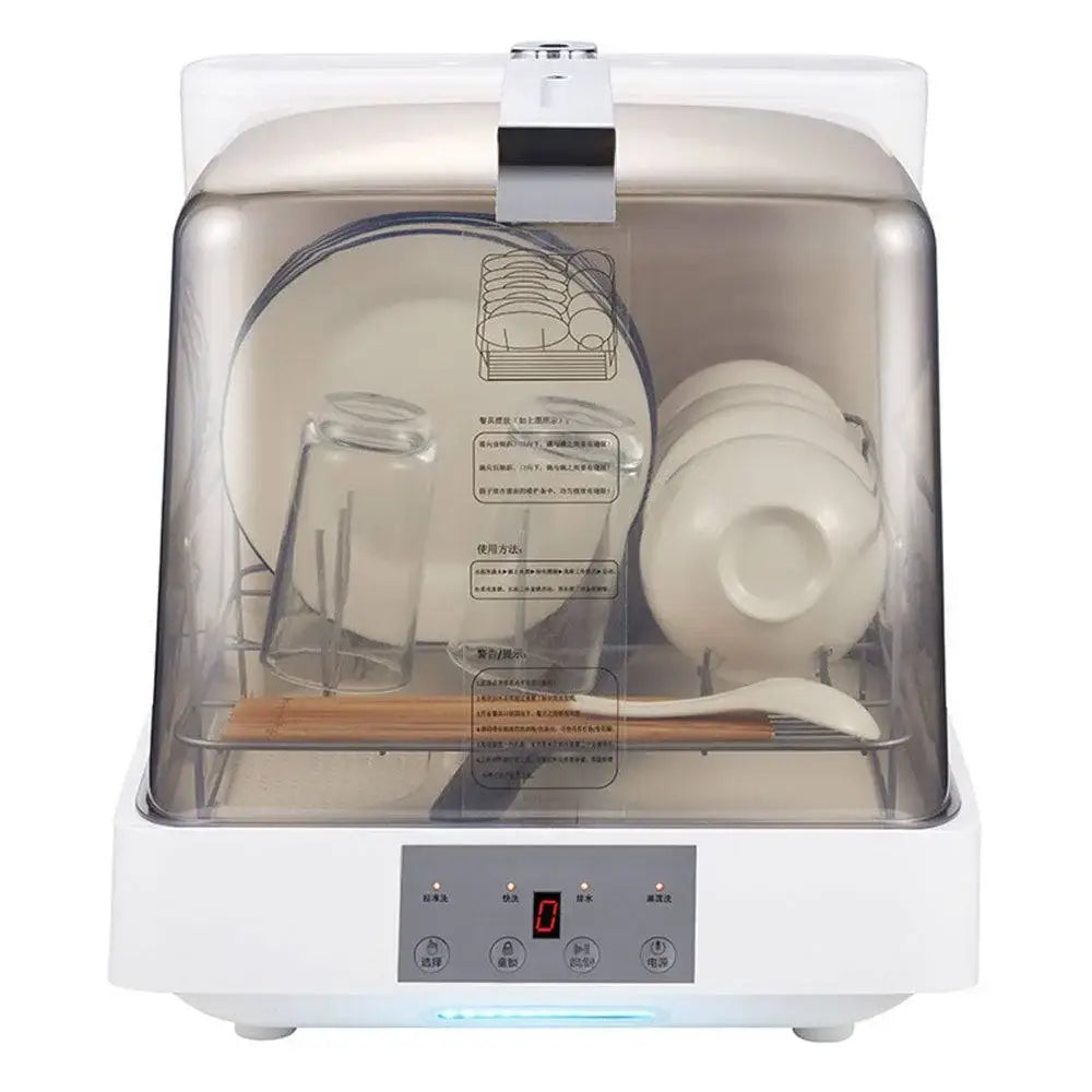 Compact Automatic Countertop Dishwasher with Touch Controls, Hot Air Drying & 72-Hour Storage, One-click Cleaning.
