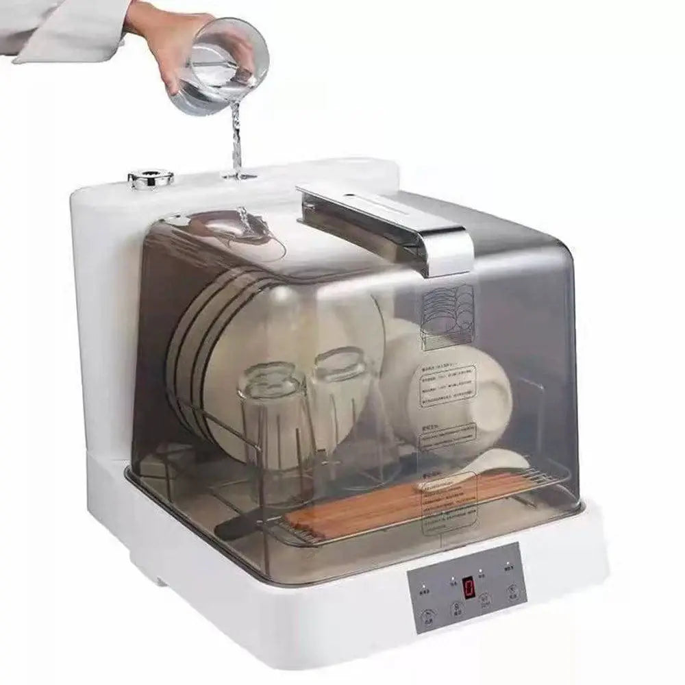 Compact Automatic Countertop Dishwasher with Touch Controls, Hot Air Drying & 72-Hour Storage, One-click Cleaning.