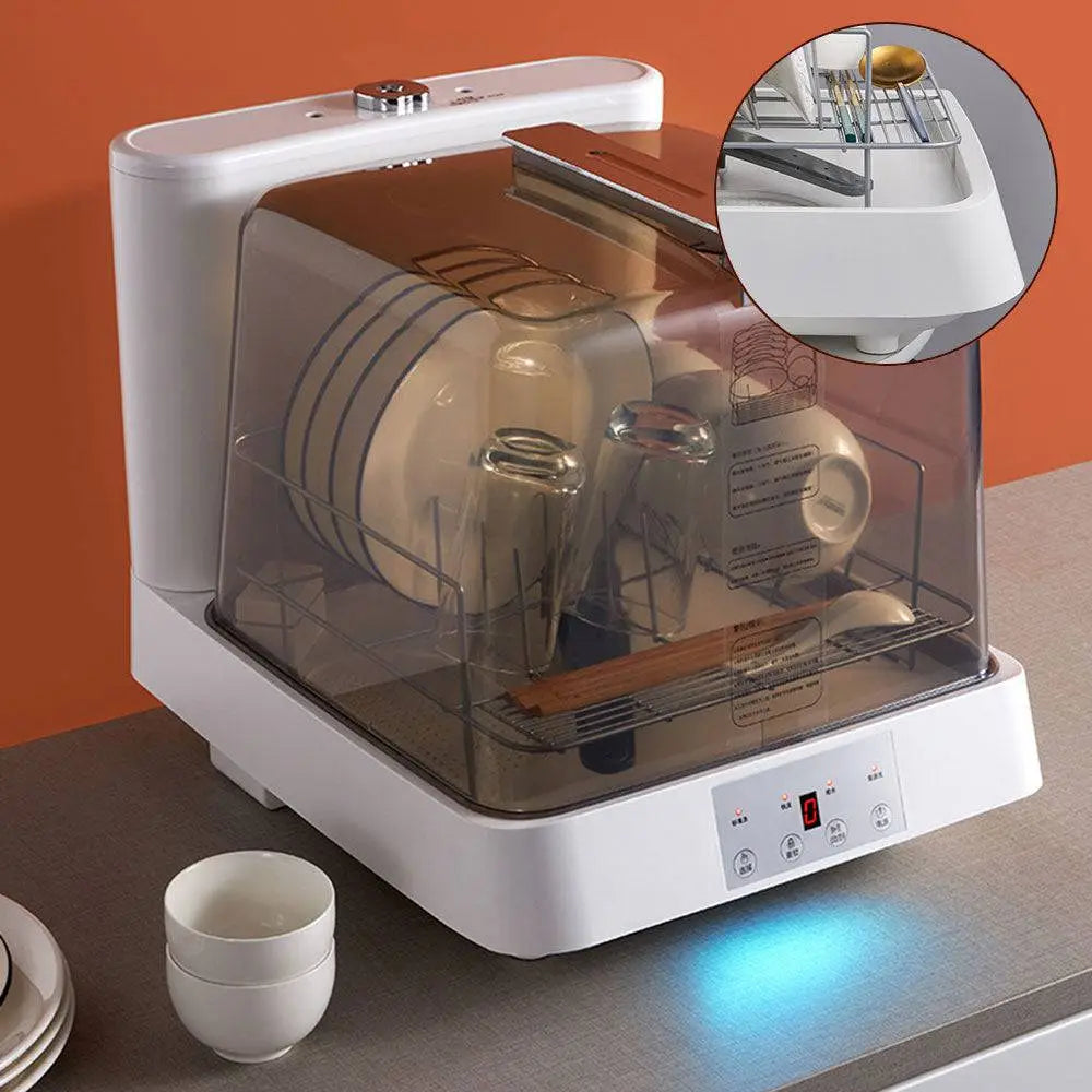 Compact Automatic Countertop Dishwasher with Touch Controls, Hot Air Drying & 72-Hour Storage, One-click Cleaning.