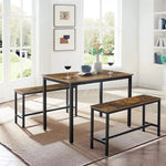Load image into Gallery viewer, Compact Industrial Dining Table  with Benches – 3-Piece Space-Saving Rustic Brown Furniture for Kitchen, Dining, and Living Room-GCC Home Center