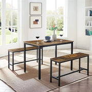 Compact Industrial Dining Table  with Benches – 3-Piece Space-Saving Rustic Brown Furniture for Kitchen, Dining, and Living Room-GCC Home Center