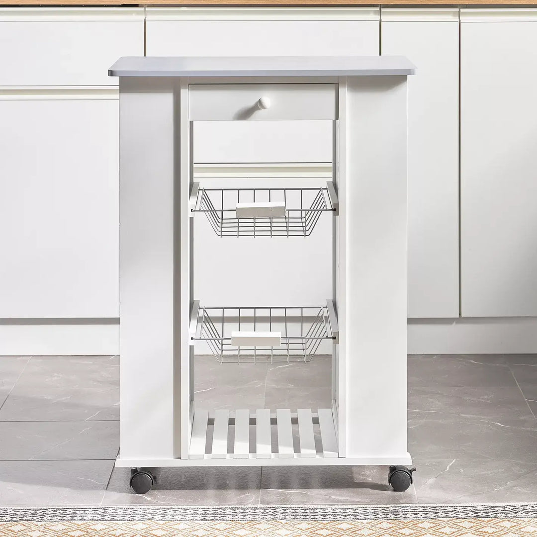 Compact Kitchen Trolley with Two Side Shelves – Multi-Purpose Storage & Meal Prep Cart