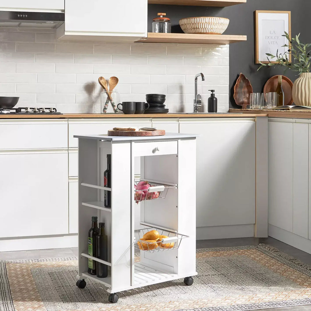 Compact Kitchen Trolley with Two Side Shelves – Multi-Purpose Storage & Meal Prep Cart