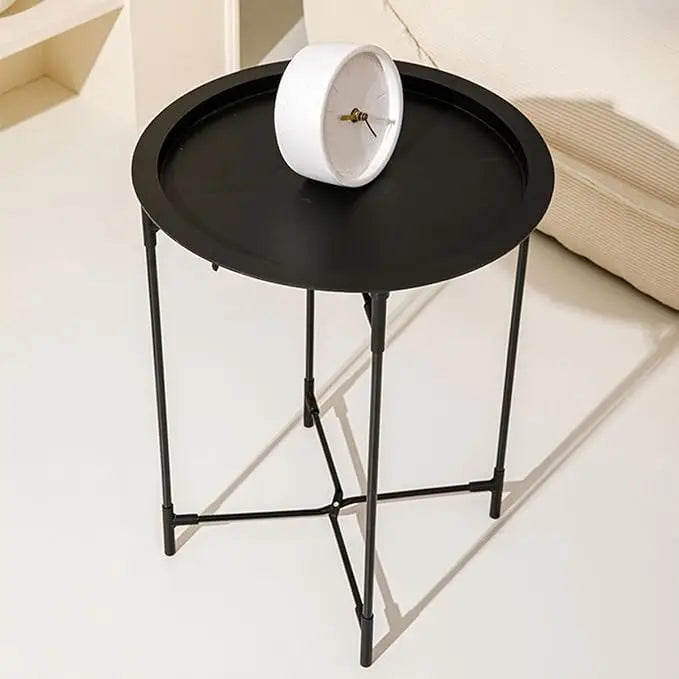 Compact Round Metal Coffee Table – 47×47×51 cm with Tray Top, Foldable Design, Lightweight & Waterproof