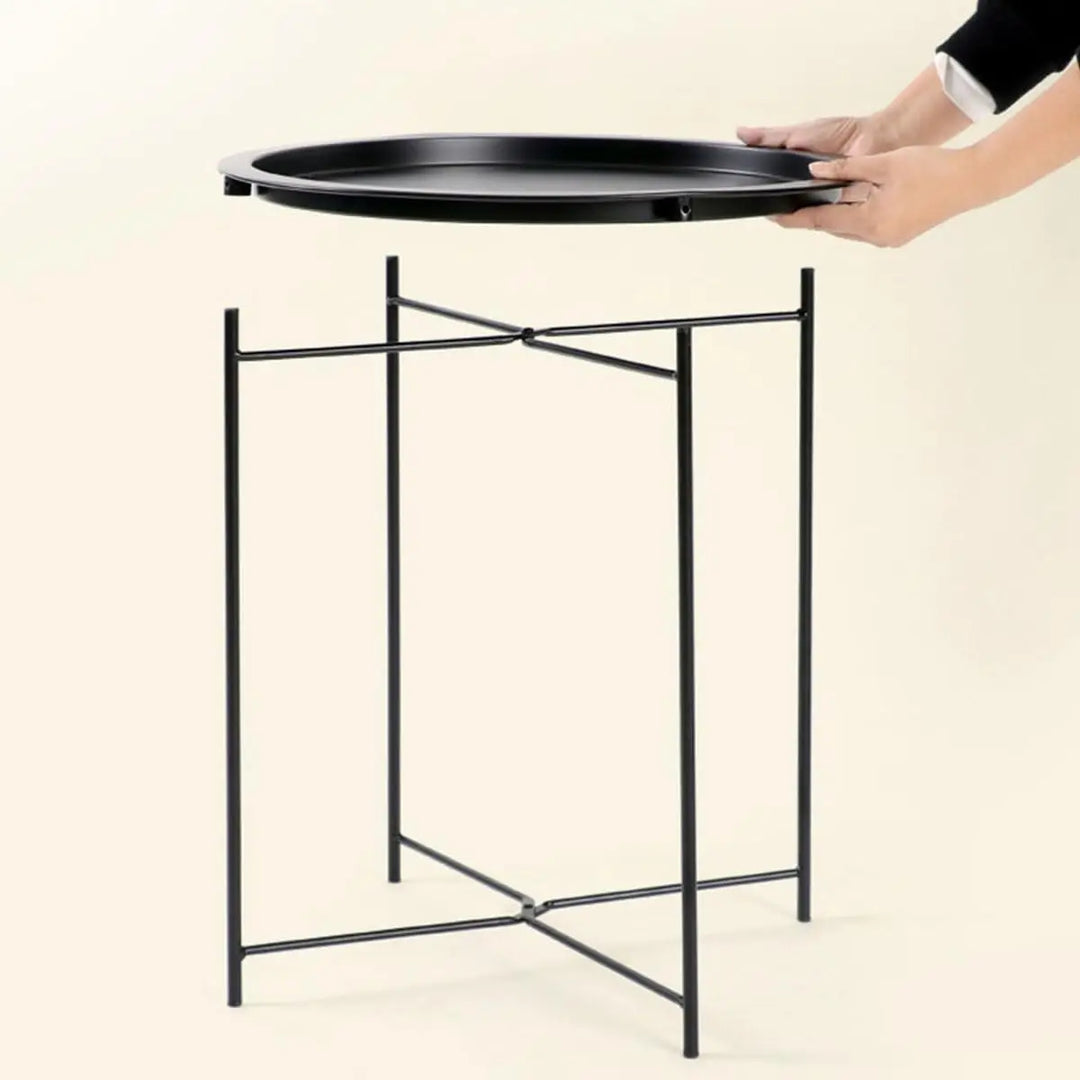 Compact Round Metal Coffee Table – 47×47×51 cm with Tray Top, Foldable Design, Lightweight & Waterproof