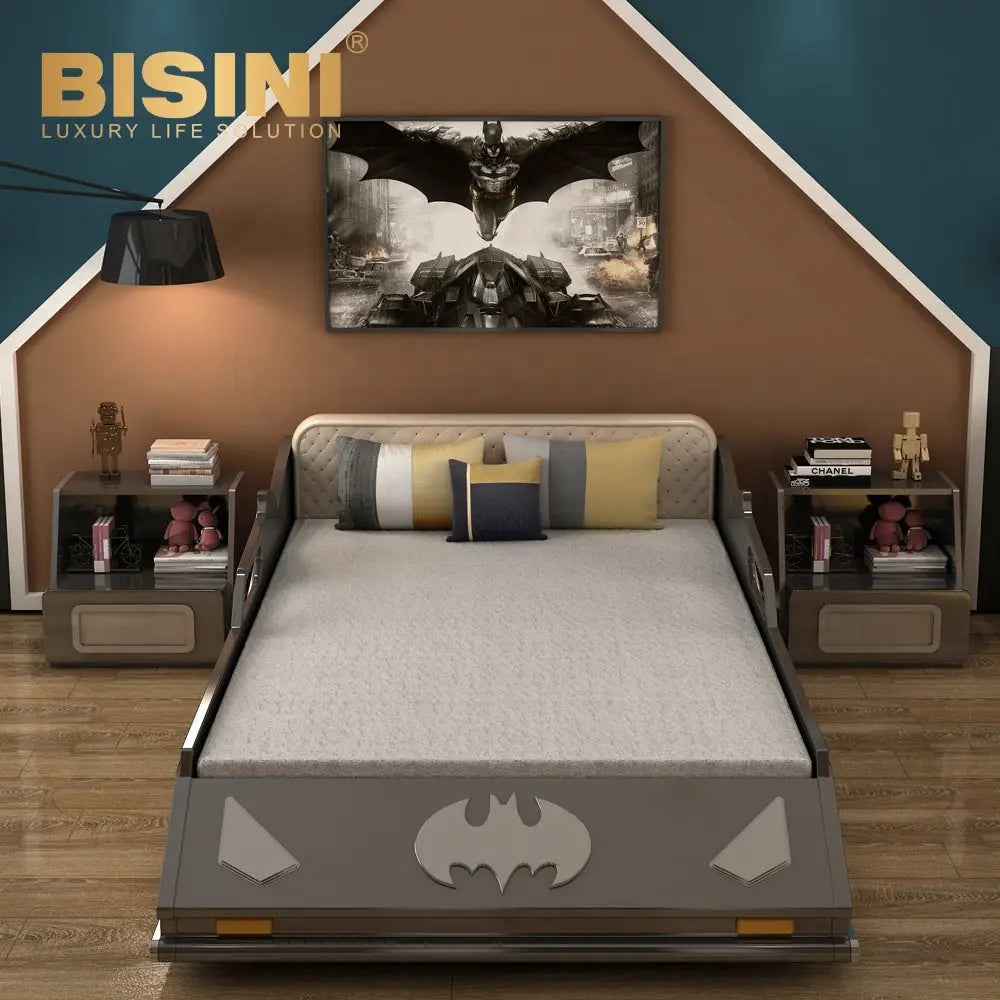 Cool Kids Furniture Batmans Car Bed with Nightstand Hot Sale Children Bedroo Set