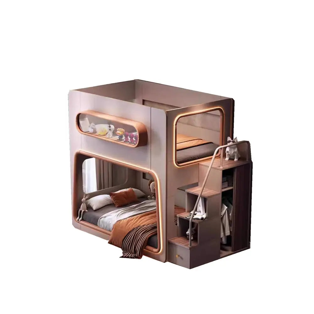 COOLBABY ZLJ1121 Space Capsule Bunk Bed with High Guardrails（LED light strips need to be matched by yourself）