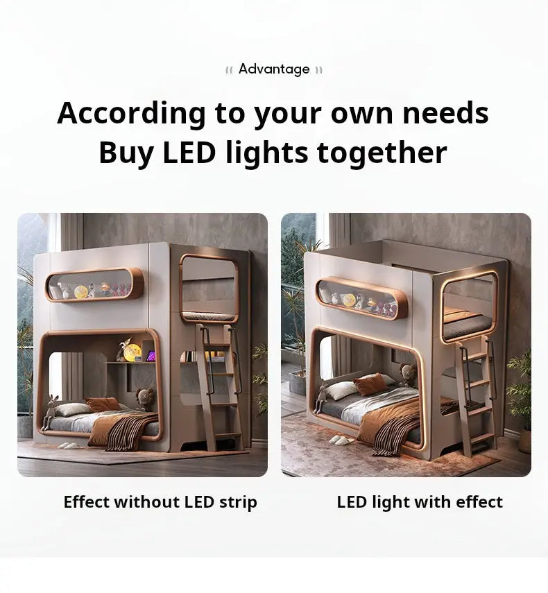 COOLBABY ZLJ1121 Space Capsule Bunk Bed with High Guardrails（LED light strips need to be matched by yourself）