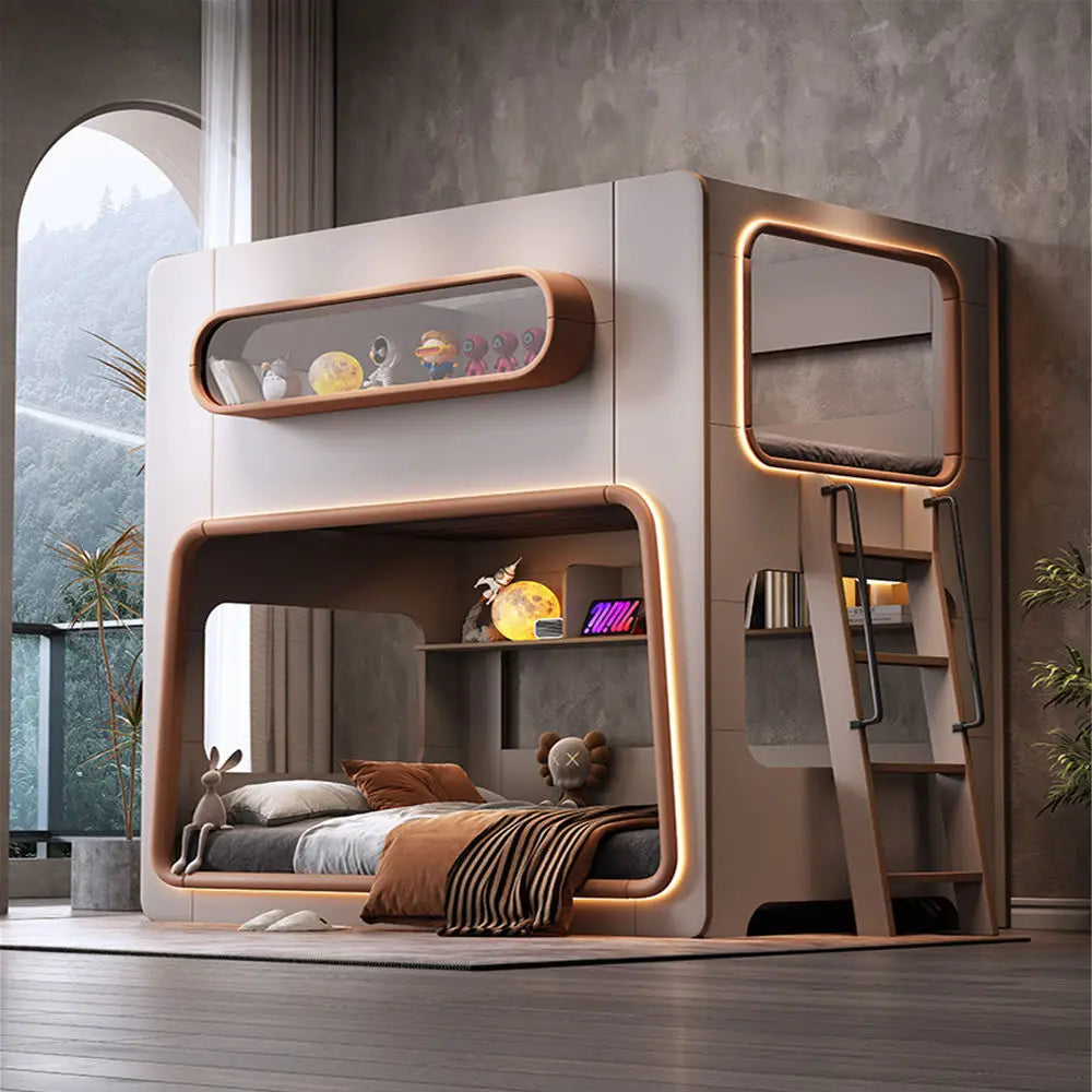 COOLBABY ZLJ1121 Space Capsule Bunk Bed with High Guardrails（LED light strips need to be matched by yourself）