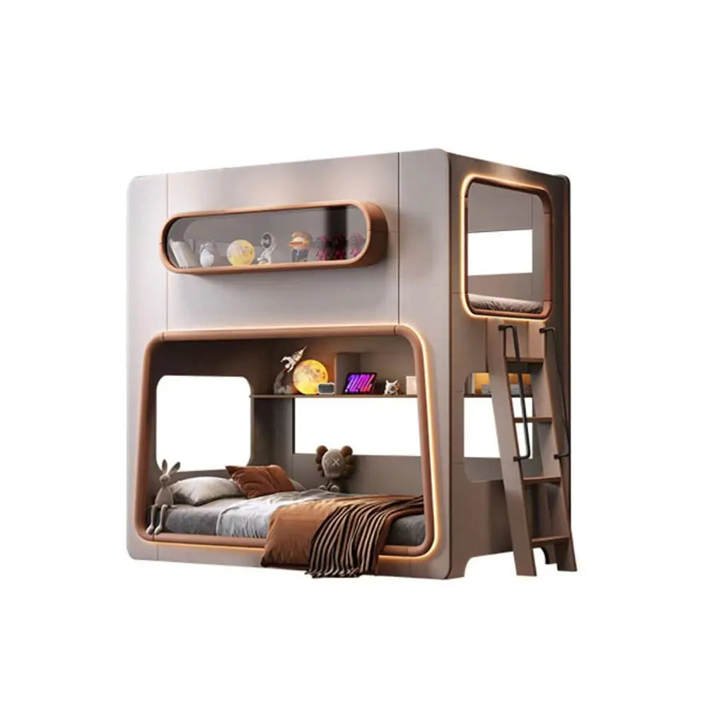 COOLBABY ZLJ1121 Space Capsule Bunk Bed with High Guardrails（LED light strips need to be matched by yourself）